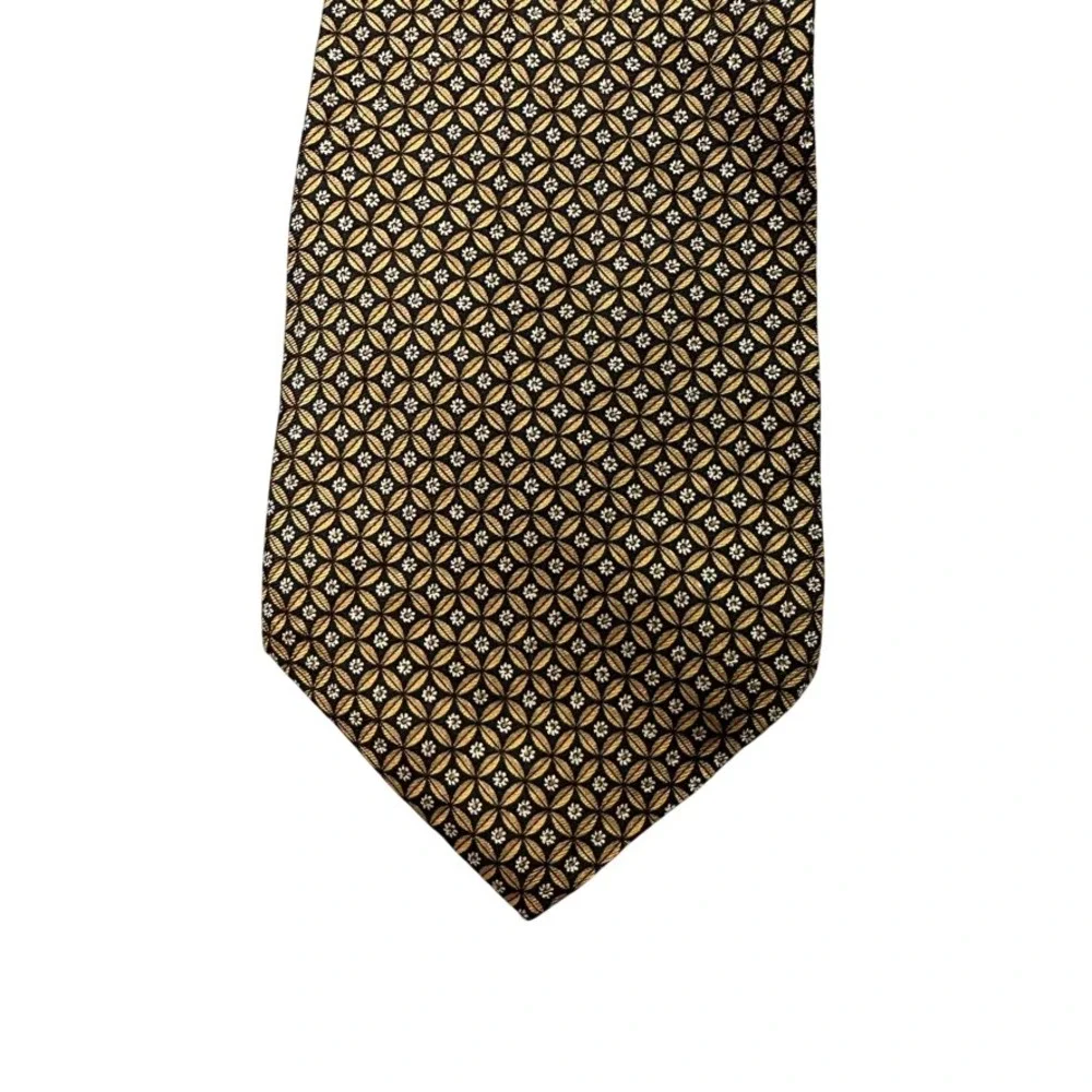 Jos A Bank Corporate Collection Silk Tie Gold Black Geometric Floral Medallion